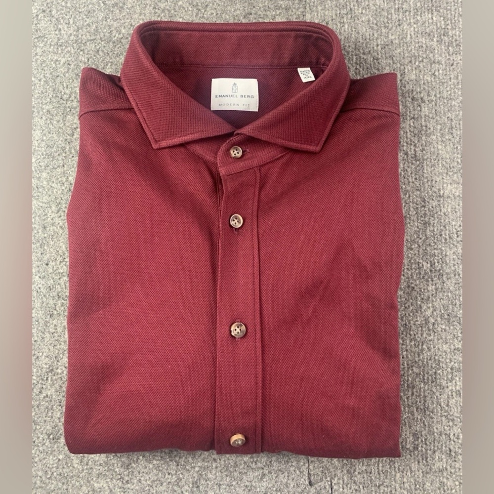 Emanuel Berg Modern Fit Mens 100% Cotton Long Sleeve Polo Shirt Size 2XL $298